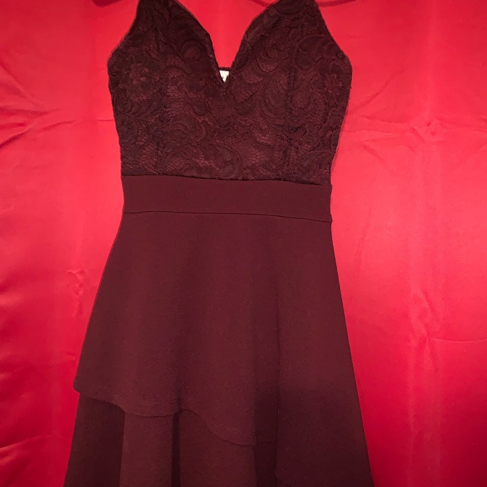 Almost Famous Burgundy Lace Mini Dress